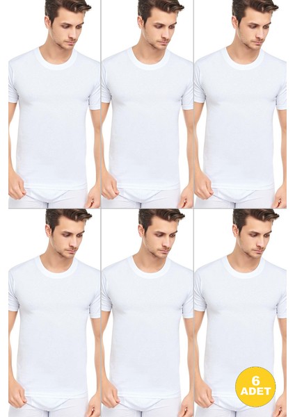 Erkek Slim Fit Sıfır Yaka Fanila T-Shirt 6'lı Paket