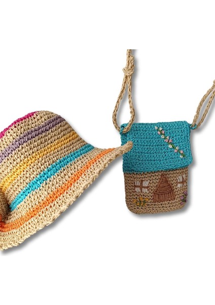El Örgüsü Kız Çocuk Çanta Şapka 2'li Set