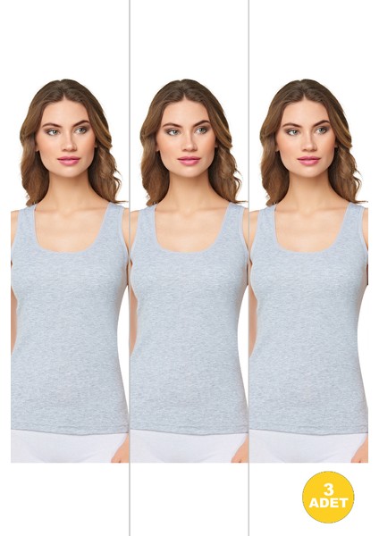 Kadın Ribana Geniş Askılı Pamuklu Likralı Detaylı Atlet 3'lü Paket