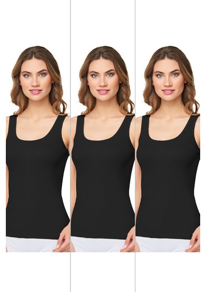 Kadın Ribana Geniş Askılı Pamuklu Likralı Detaylı Atlet 3'lü Paket fiyatları