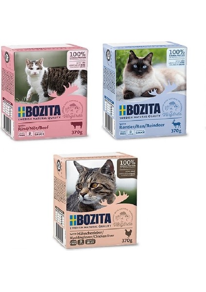 3 Çeşit Karma Tahılsız Kedi Yaş Maması 370 gr. x 3 Adet