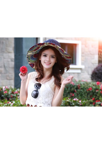 Uv Koruma Katlanabilir Güneş Plaj Şapkası Büyük Kenarlı Güneş Koruyucu Hasır Şapka (Yurt Dışından)