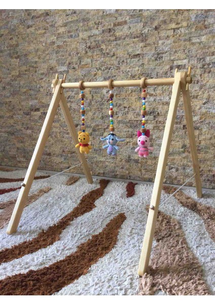 Ozzani Wood Baby Gym Oyun Alanı Aktivite Standı (3 Ad. Sallanan Oyuncaklar Dahildir)