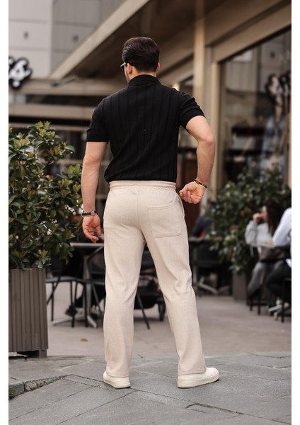 Rahat Kalıp Beli Lastikli Baggy Pantolon - Bej fırsatları