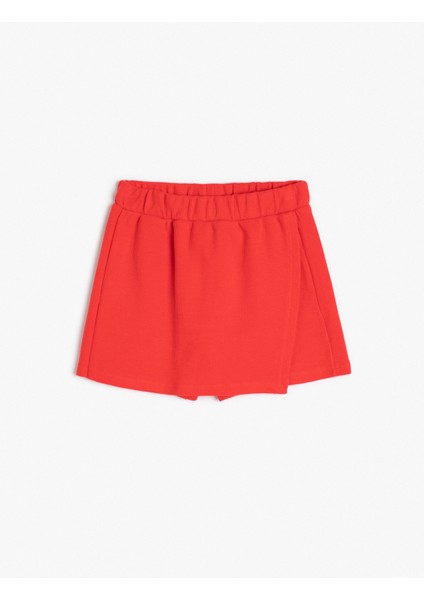 Basic Mini Şort Etek Kruvaze Beli Lastikli Pamuklu
