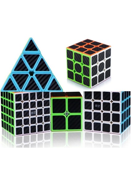 5 Set Professıonal Qy Speed Corbon Fiber Cube 5li Set Piramit 2x2 3x3 4x4 5x5 Zeka Küpü Rubiks Cube