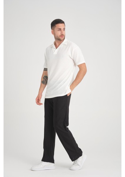 Premium V Yaka Oversize Fitilli T-Shirt - Beyaz fiyatları
