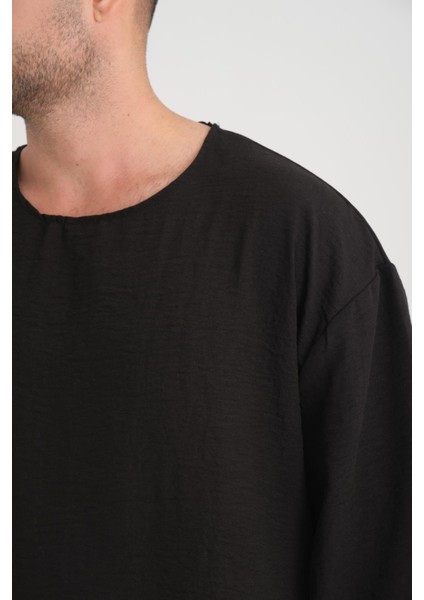 Bisiklet Yaka Fakir Kol Oversize Kısa Kol T-Shirt - Siyah