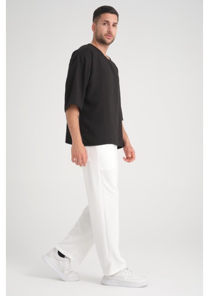 Bisiklet Yaka Fakir Kol Oversize Kısa Kol T-Shirt - Siyah