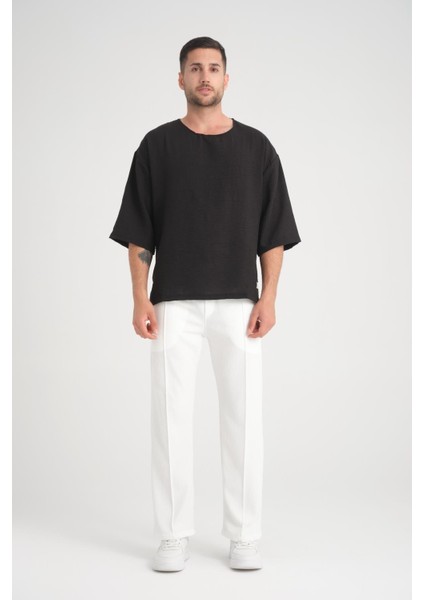 Bisiklet Yaka Fakir Kol Oversize Kısa Kol T-Shirt - Siyah