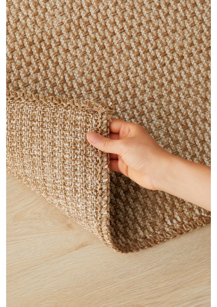 Yıkanabilir Jüt Görünümlü Ekru Naturel Renk Hasır Desenli Halı Kilim 160 x 230 cm