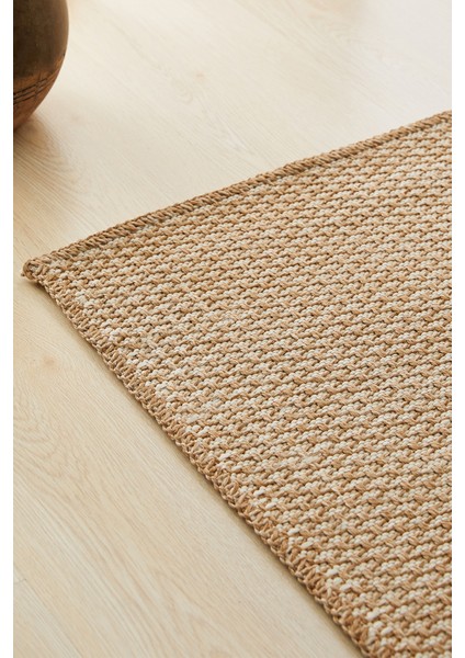 Yıkanabilir Jüt Görünümlü Ekru Naturel Renk Hasır Desenli Halı Kilim 160 x 230 cm