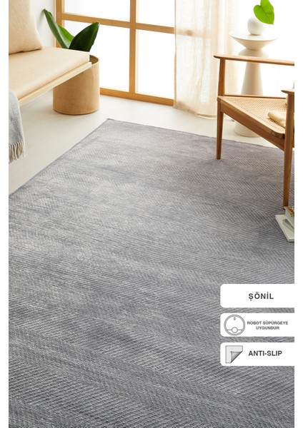 Gri Renk Balıksırtı Şönil Halı Kilim 160 x 230 cm