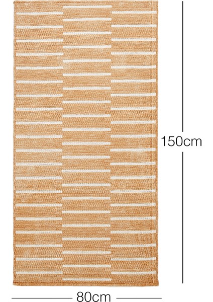 Bej Renk Çizgi Desenli Şönil Halı Kilim 80 x 150 cm