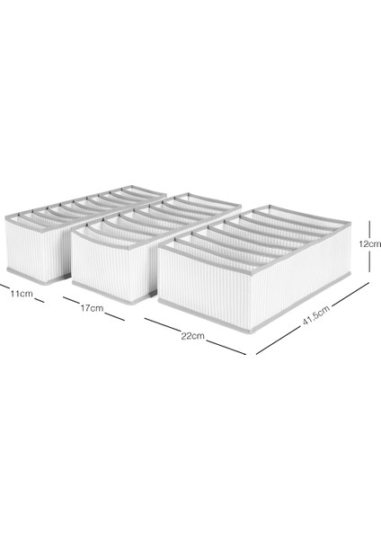 3'lü Set Gri Çizgili Dolap Çekmece İçi Akordiyon Tipi Katlanır Çamaşır Düzenleyici Organizer