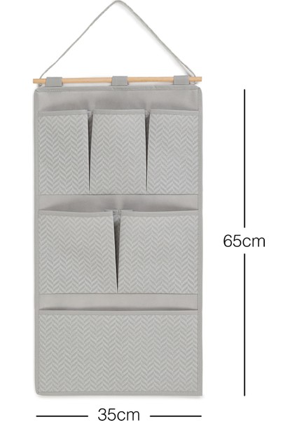 Ocean Home Textile Gri 6 Cepli Çok Amaçlı Askılı Duvar Tipi Dolap İçi Banyo Mutfak Düzenleyici Organizer 35x65 cm