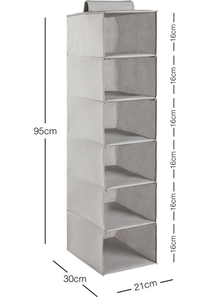 6 Katlı Gri Balıksırtı Dolap Içi Düzenleyici 21 x 30 x 95 cm