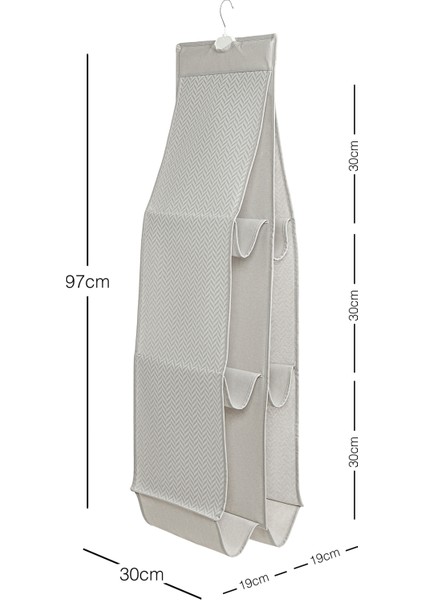 Gri 6 Bölmeli Askılı Dolap İçi Çanta Düzenleyici Organizer 30x97 cm