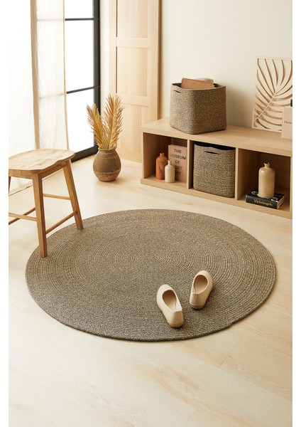 Siyah Kırçıllı Jüt Halı Kilim 120 cm çap