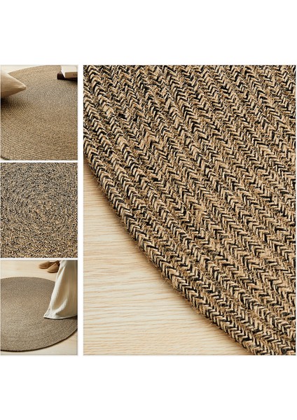 Siyah Kırçıllı Jüt Halı Kilim 120 cm çap