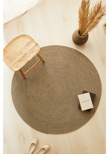 Siyah Kırçıllı Jüt Halı Kilim 120 cm çap