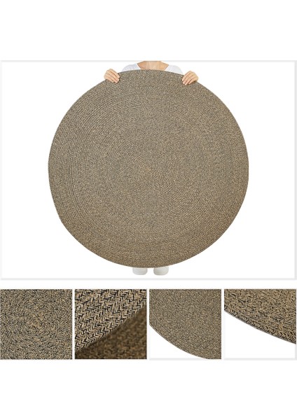 Siyah Kırçıllı Jüt Halı Kilim 120 cm çap