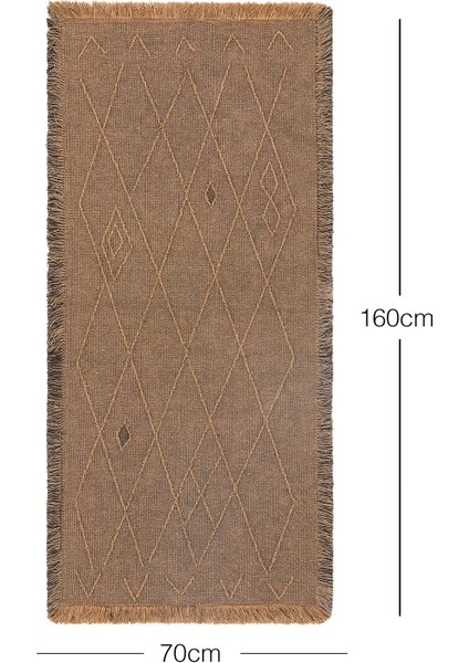 Yıkanabilir Saçaklı Kahve Renk Pamuklu Halı Kilim 70 x 160 cm