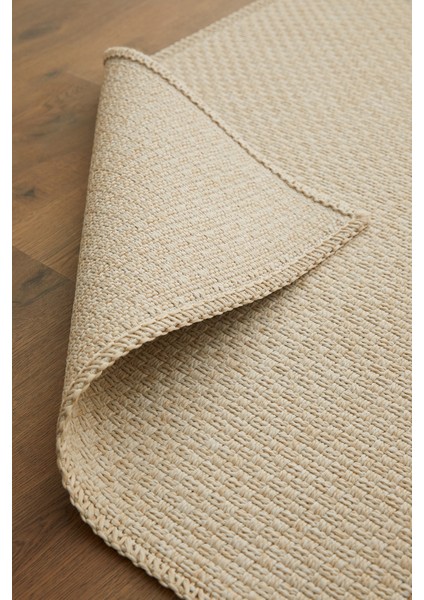Yıkanabilir Jüt Görünümlü Krem Renk Hasır Desenli Halı Kilim 80x150 cm