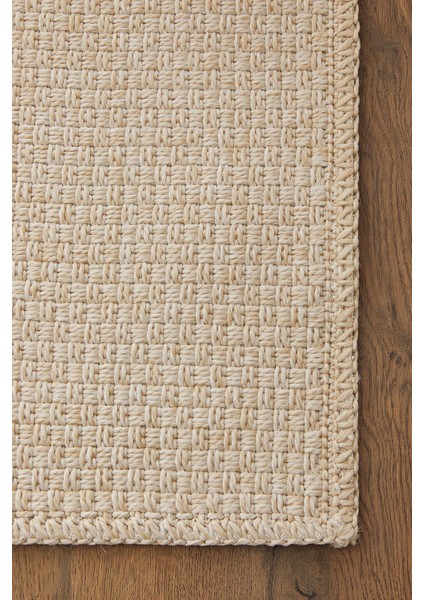Yıkanabilir Jüt Görünümlü Krem Renk Hasır Desenli Halı Kilim 80x150 cm