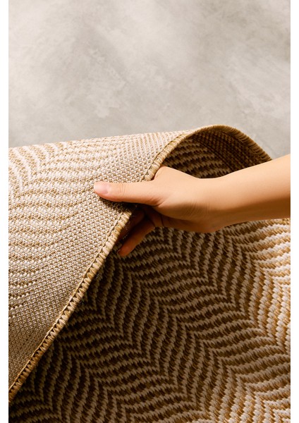 Leke Tutmaz Iç Dış Mekan Bej Renk Balıksırtı Halı Kilim 160 x 230 cm