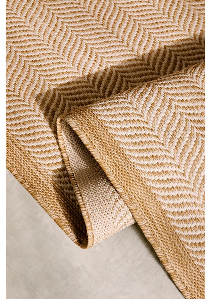 Leke Tutmaz Iç Dış Mekan Bej Renk Balıksırtı Halı Kilim 160 x 230 cm