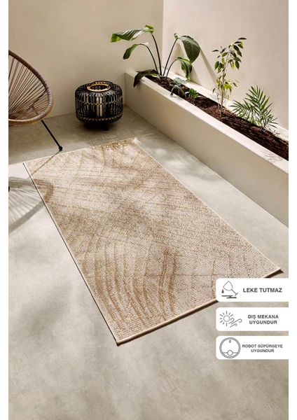 Ocean Home Textile Leke Tutmaz Iç Dış Mekan Bej Renk Desenli Halı Kilim 80 x 150 cm