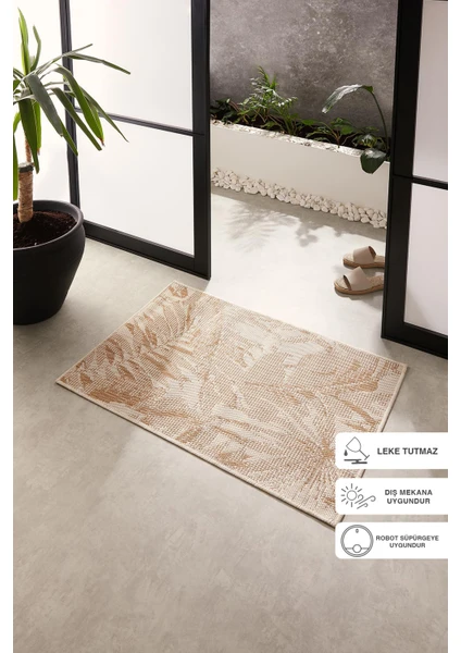 Ocean Home Textile Leke Tutmaz İç Dış Mekan Bej Renk Tropikal Desenli Paspas 60 x 90 cm