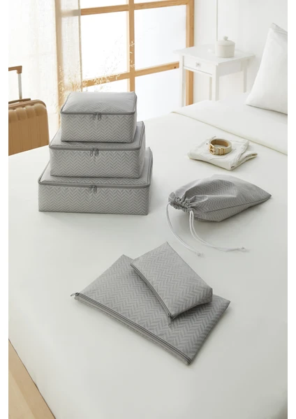 Ocean Home Textile 6'lı Gri Balıksırtı Valiz Bavul İçi Düzenleyici Set