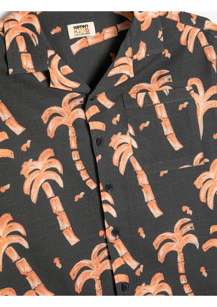 Kısa Kollu Gömlek Palmiye Baskılı Pamuklu modelleri