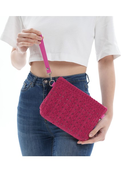 Kadın Clutch Portföy Günlük Abiye Çanta Fuşya