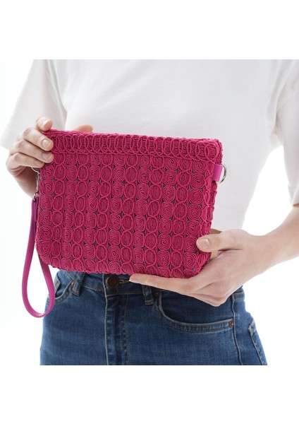 Kadın Clutch Portföy Günlük Abiye Çanta Fuşya