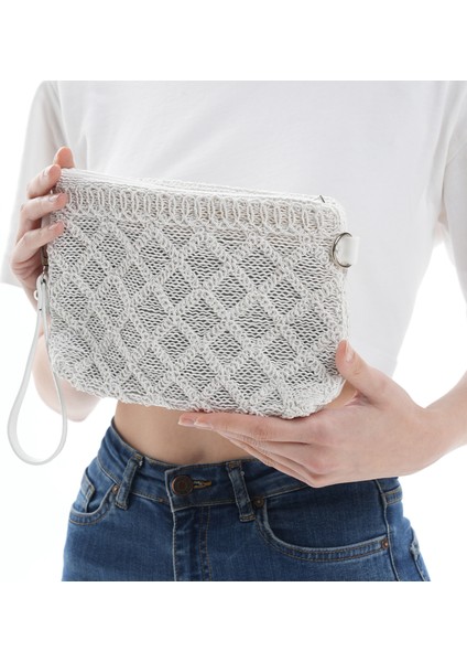 Kadın Clutch Portföy Günlük Abiye Çanta Beyaz