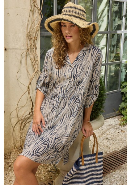 Kadın Uzun Kol Düğmeli Lacivert Elbise C9T8N0O12 fiyatları