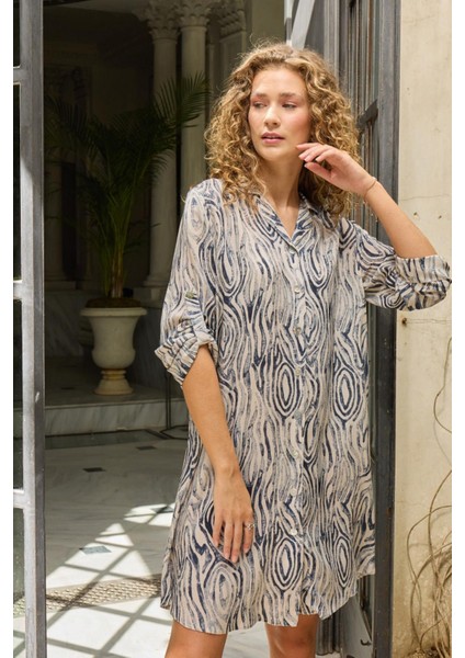 Kadın Uzun Kol Düğmeli Lacivert Elbise C9T8N0O12 fırsatları