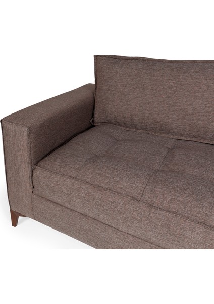 Perla Sofa Cosmo Keten Üçlü Koltuk Kahve