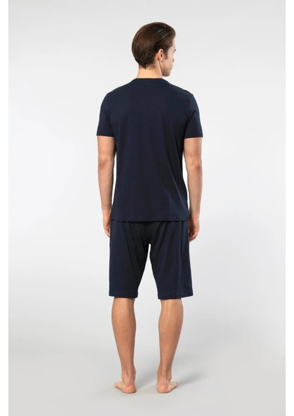 V Yaka T-Shirt ve Cepli Bermuda Şort Takım, %50 Pamuk %50 Modal
