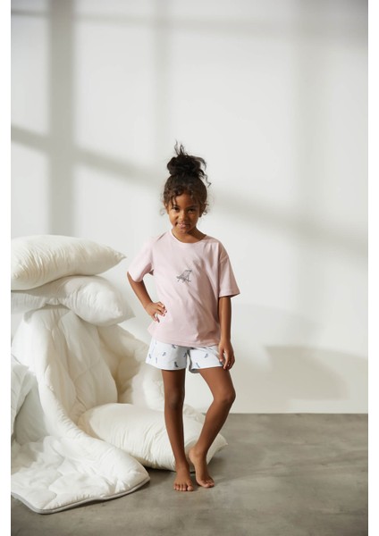 Kız Çocuk Pamuklu Kısa Kollu Şortlu Pijama Takımı