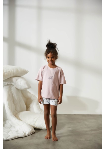 Kız Çocuk Pamuklu Kısa Kollu Şortlu Pijama Takımı
