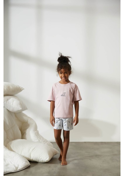 Kız Çocuk Pamuklu Kısa Kollu Şortlu Pijama Takımı