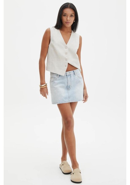 Buz Mavi Mini Jean Etek MG2099