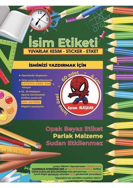 Okul Etiketi Kalem Defter Etiketi Baby Spider Örümcek Adam 60 Adet 4 cm Opak Sticker