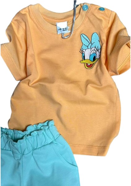 Kız Bebek Minnie Nakış Işlemeli Yazı Baskılı Mavi Şortlu Takım fiyatları