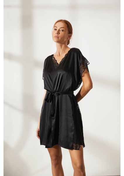 Kadın Vegan Dokuma Dantel Detaylı Kimono fiyatları