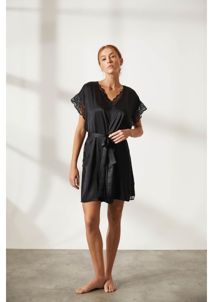 Kadın Vegan Dokuma Dantel Detaylı Kimono modelleri